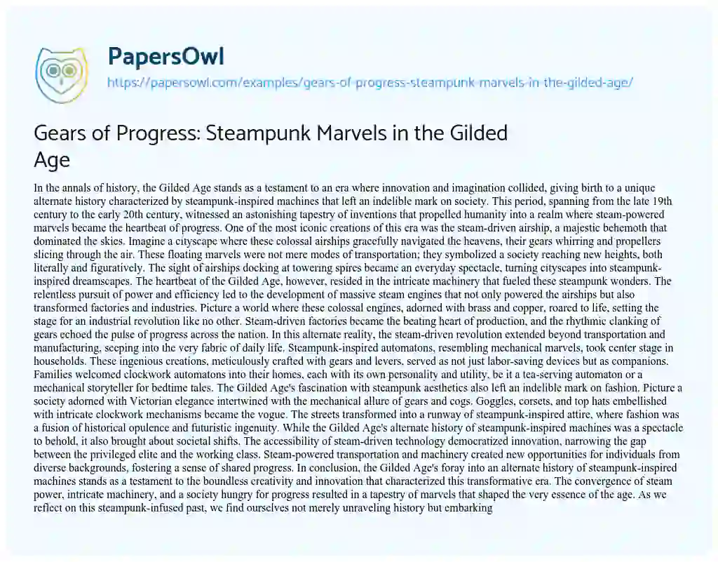 Essay on Gears of Progress: Steampunk Marvels in the Gilded Age