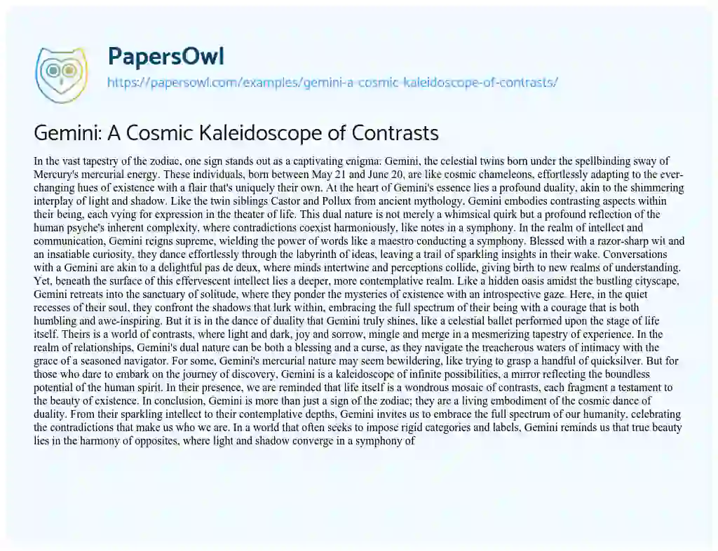 Essay on Gemini: A Cosmic Kaleidoscope of Contrasts
