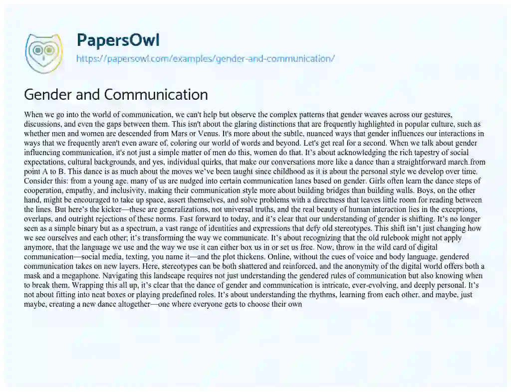 Essay on Gender and Communication