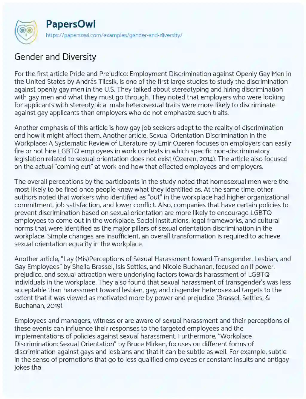 Essay on Gender and Diversity