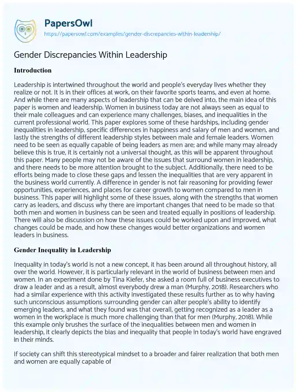 Gender Discrepancies Within Leadership essay