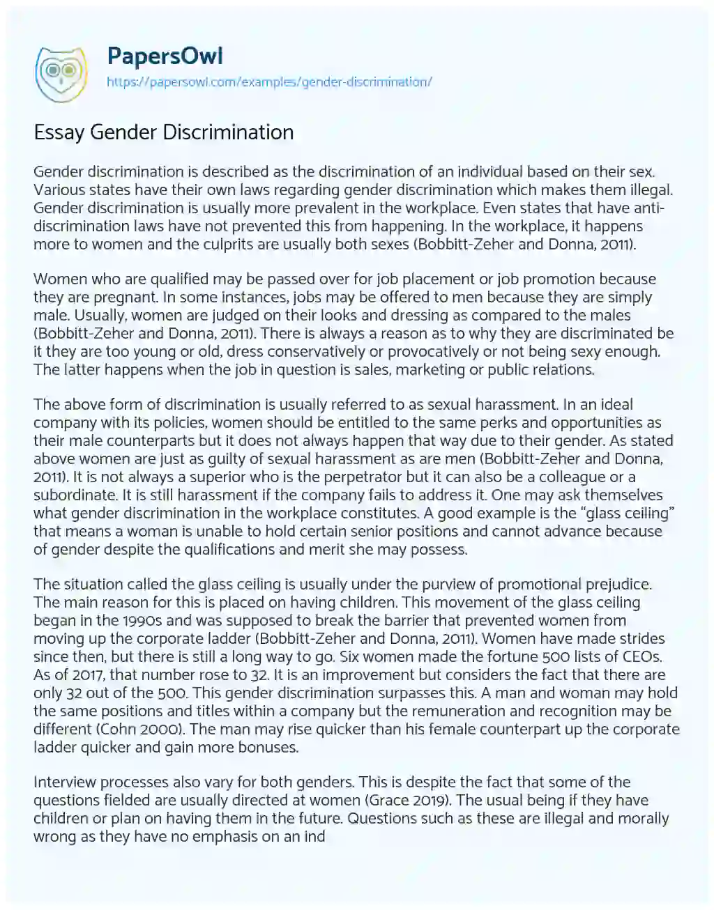 Essay Gender Discrimination essay
