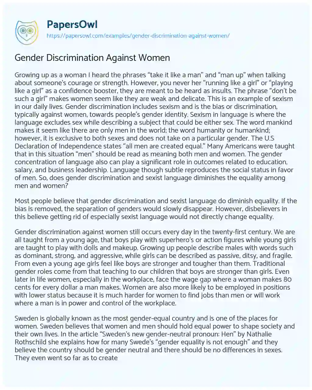 Gender Discrimination against Women essay