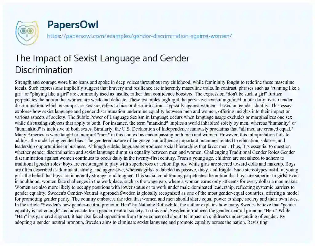 Essay on Gender Discrimination against Women