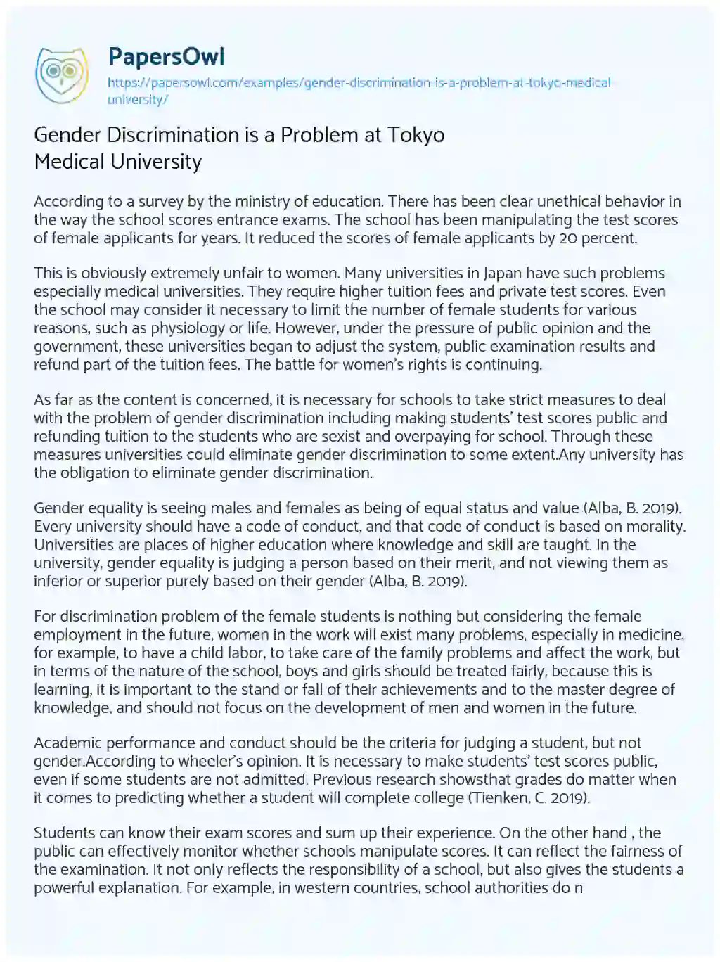 Gender Discrimination is a Problem at Tokyo Medical University essay