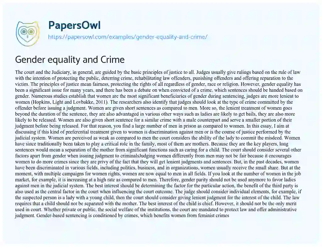 Essay on Gender Equality and Crime