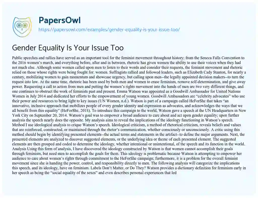 Essay on Gender Equality is your Issue too