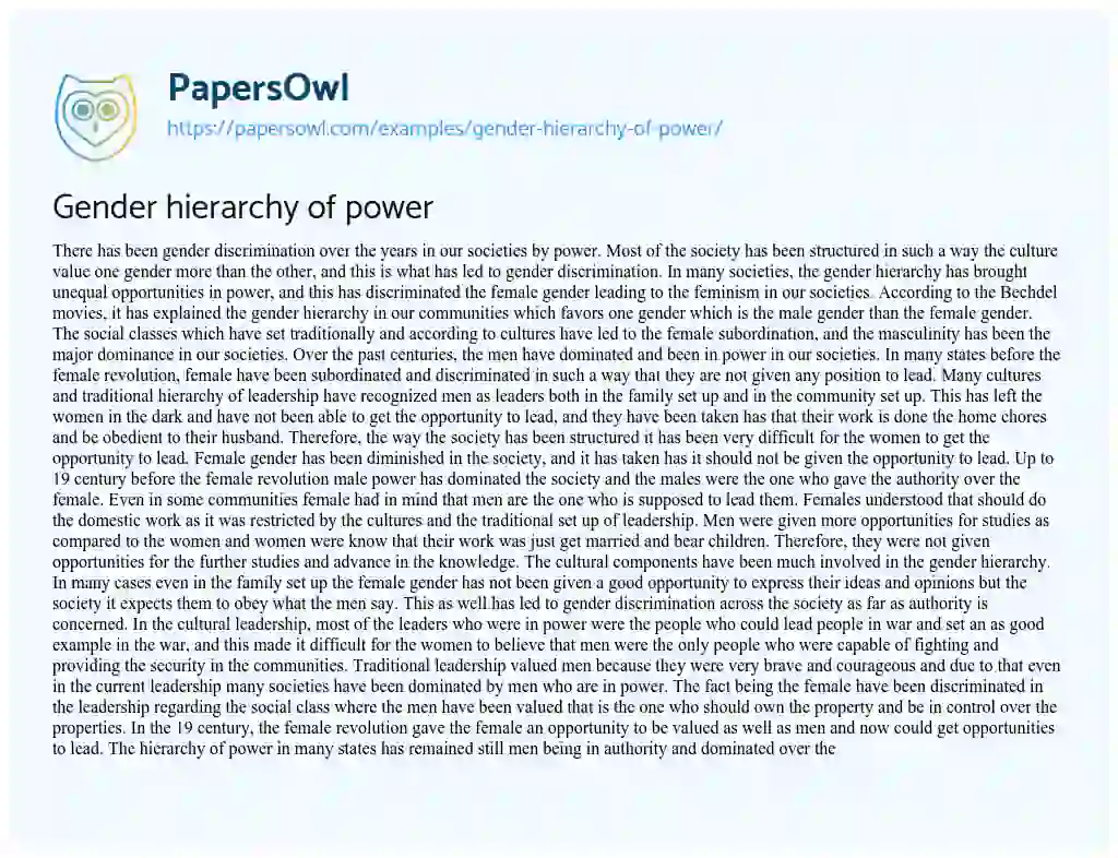 Essay on Gender Hierarchy of Power