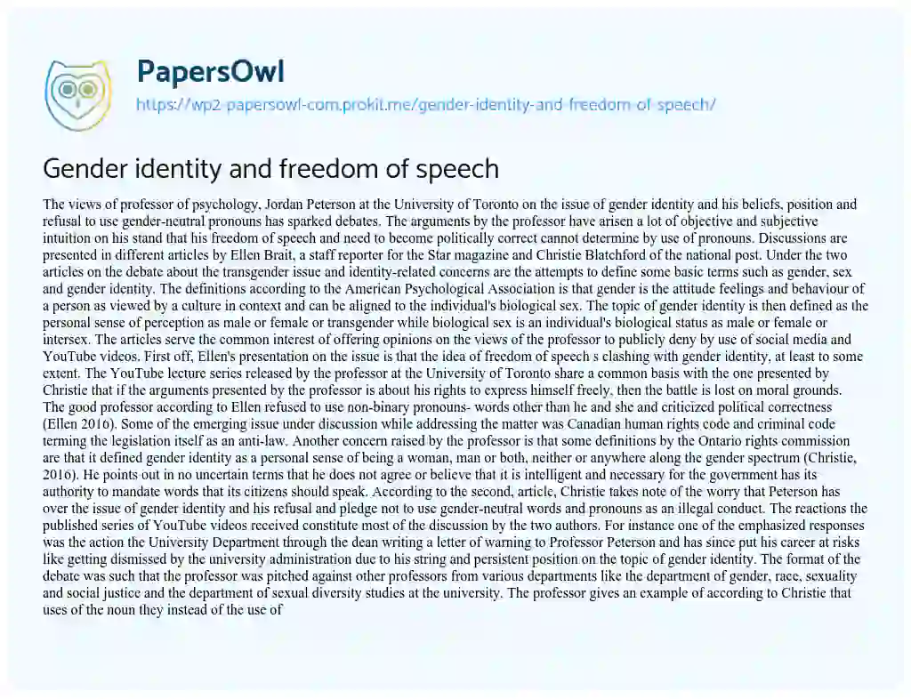 Essay on Gender Identity and Freedom of Speech