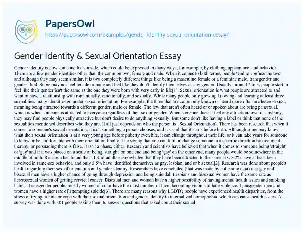 Gender Identity & Sexual Orientation Essay essay