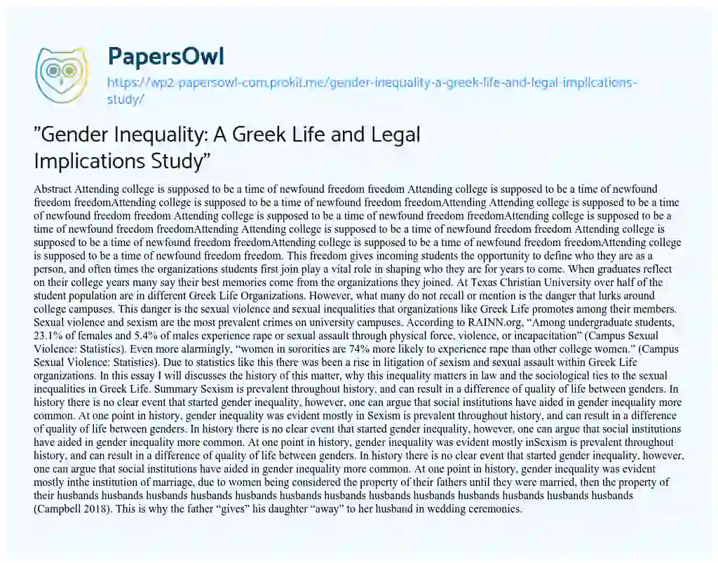 “Gender Inequality: a Greek Life and Legal Implications Study” essay