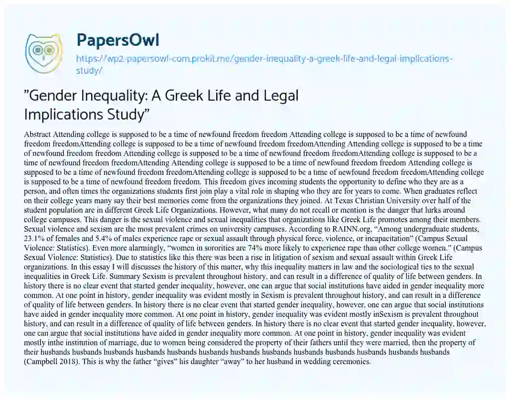 Essay on “Gender Inequality: a Greek Life and Legal Implications Study”