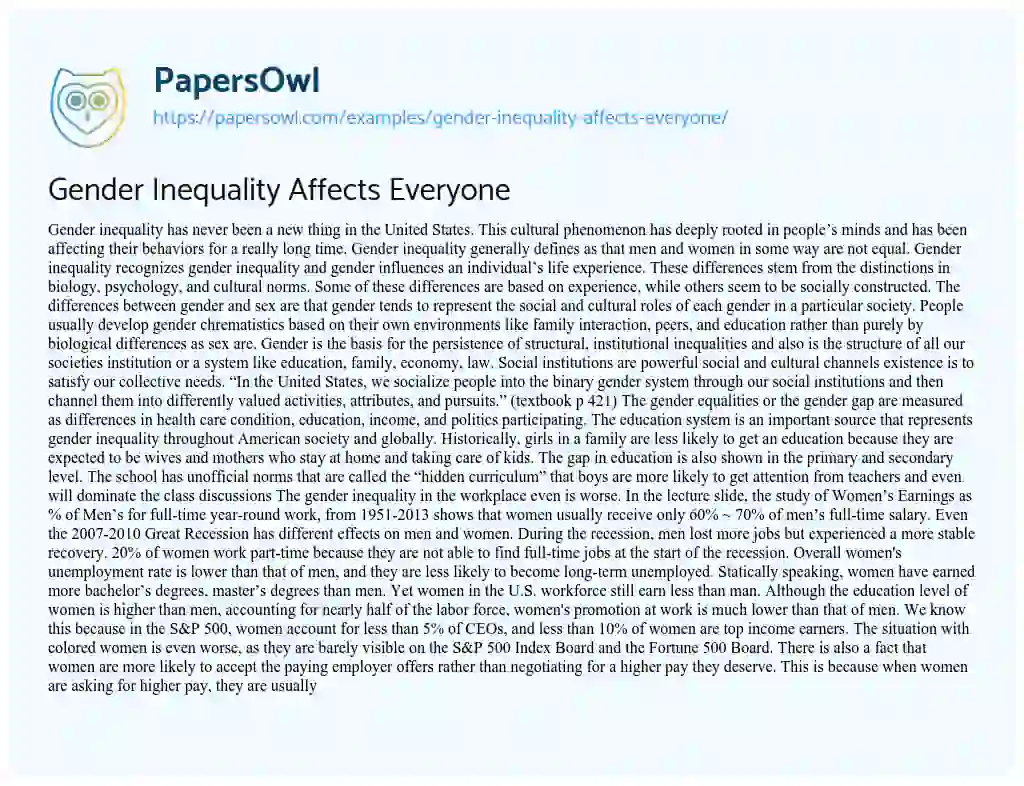 Gender Inequality Affects Everyone essay