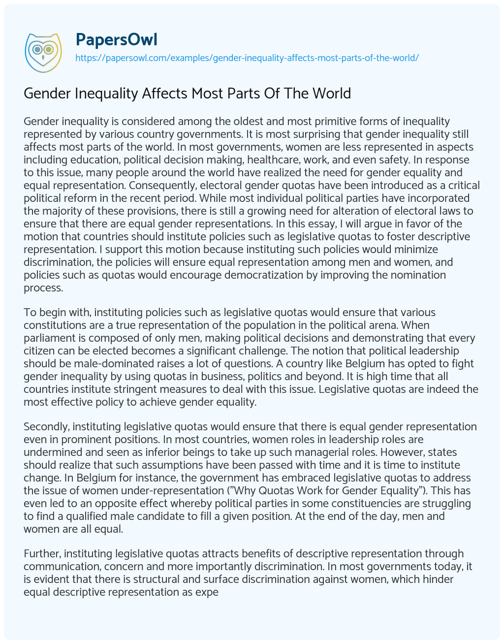 Gender Inequality Affects most Parts of the World essay