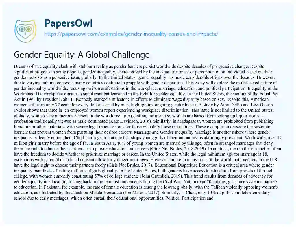 Essay on Gender Inequality: Causes and Impacts