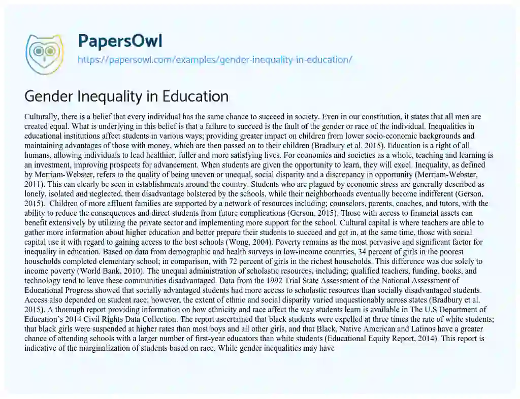 Essay on Gender Inequality in Education