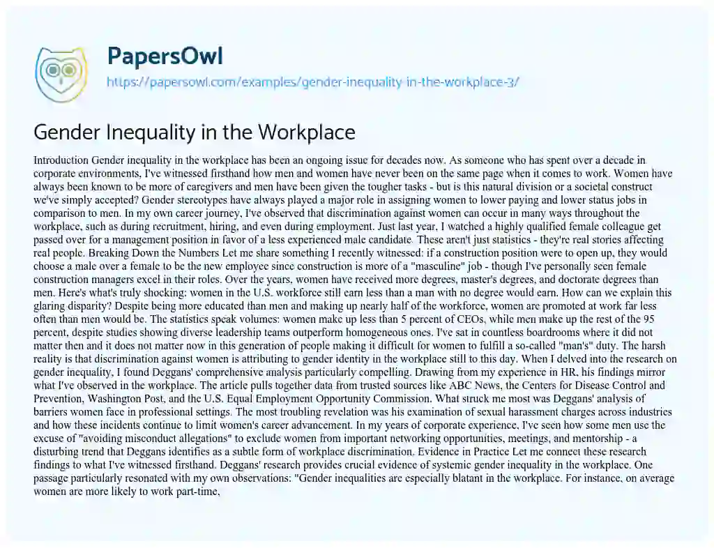 gender equality in the workplace essay