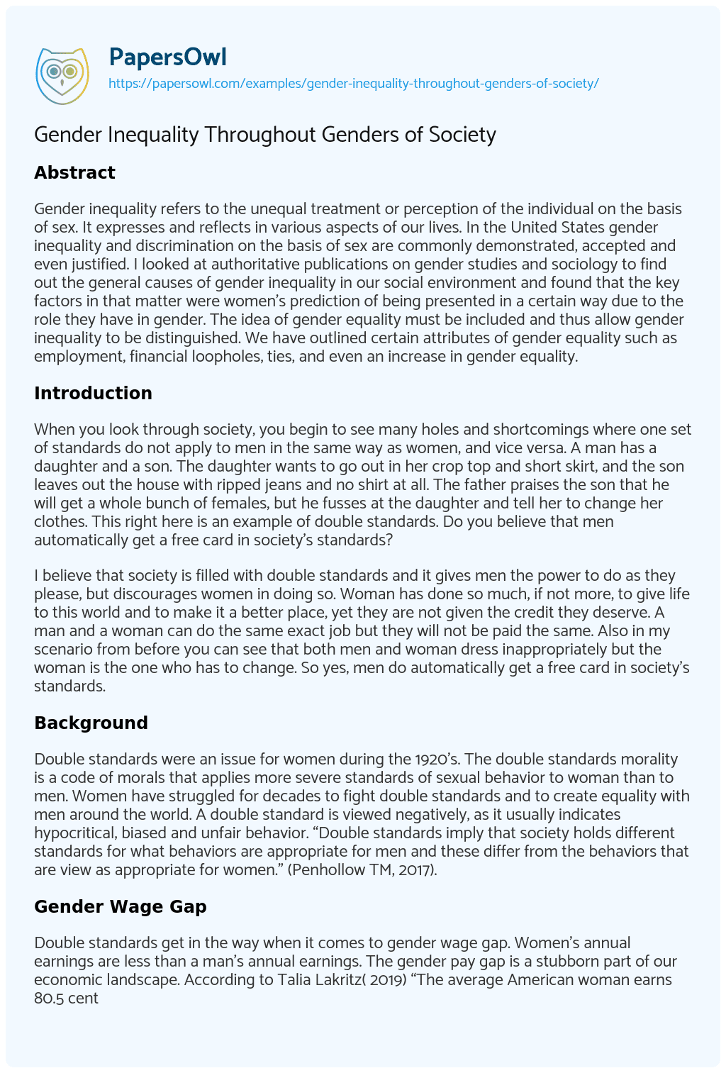 gender inequality in today's society essay