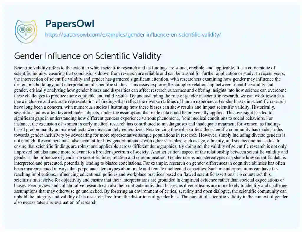 Essay on Gender Influence on Scientific Validity