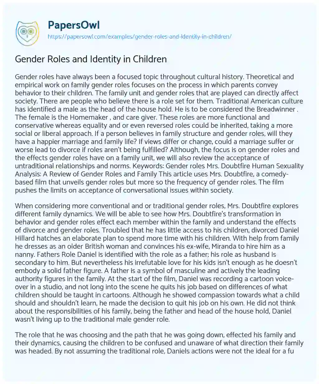 Essay on Gender Roles and Identity in Children