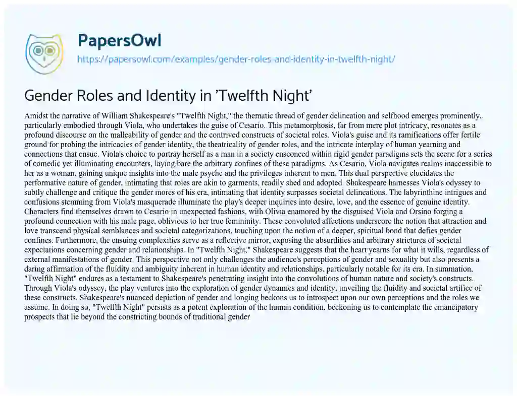 Essay on Gender Roles and Identity in ‘Twelfth Night’