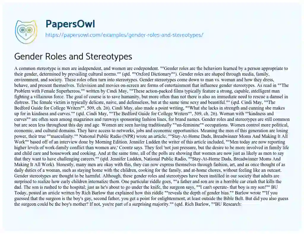 Gender Roles and Stereotypes essay