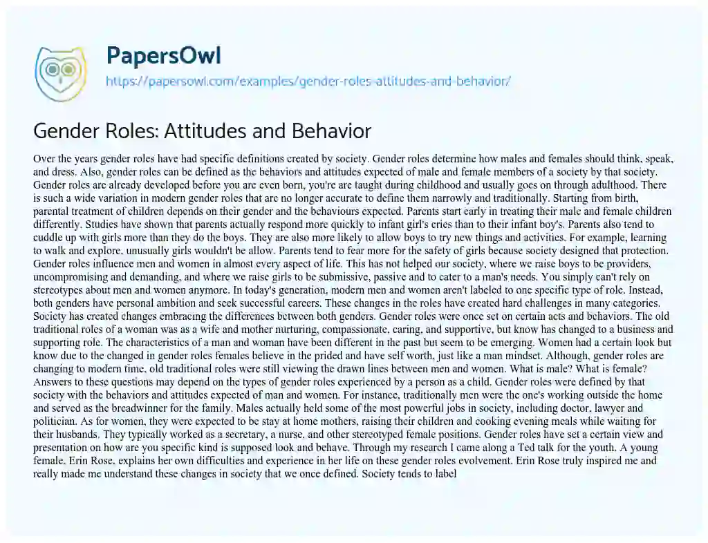 Essay on Gender Roles: Attitudes and Behavior