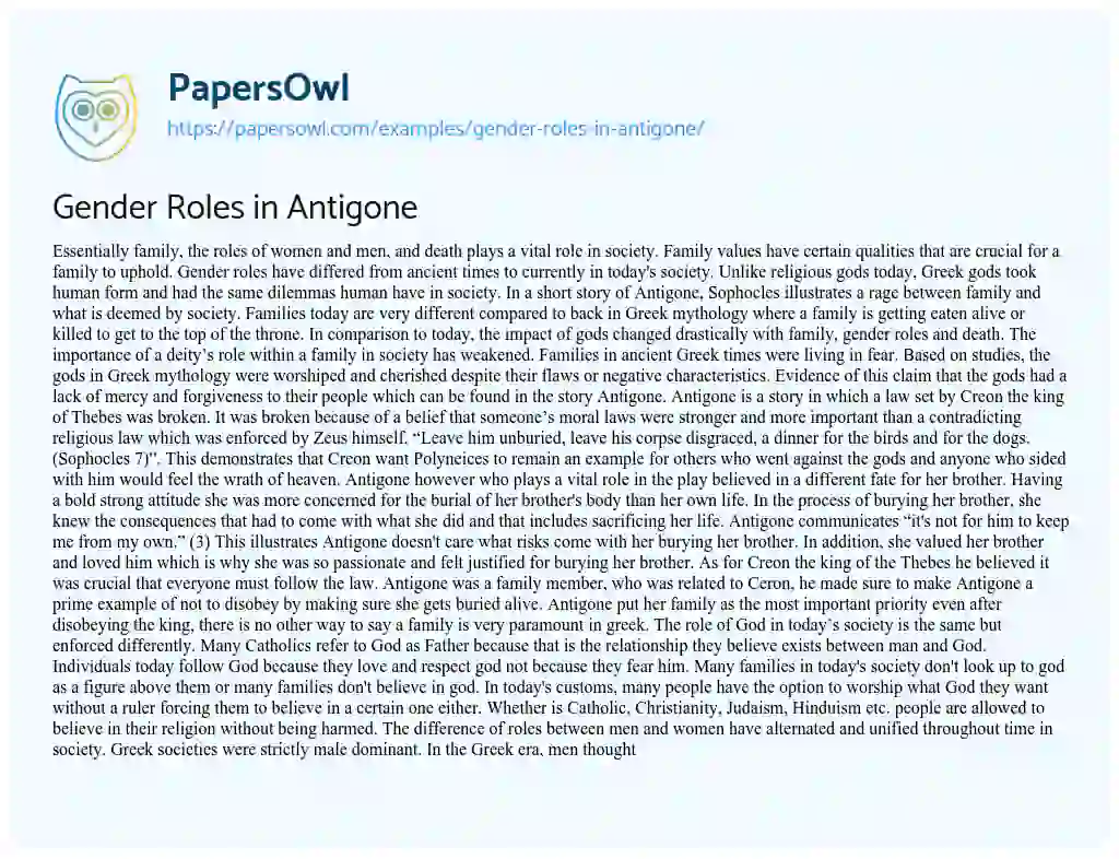 Essay on Gender Roles in Antigone