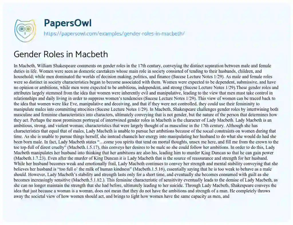 Gender Roles in Macbeth essay