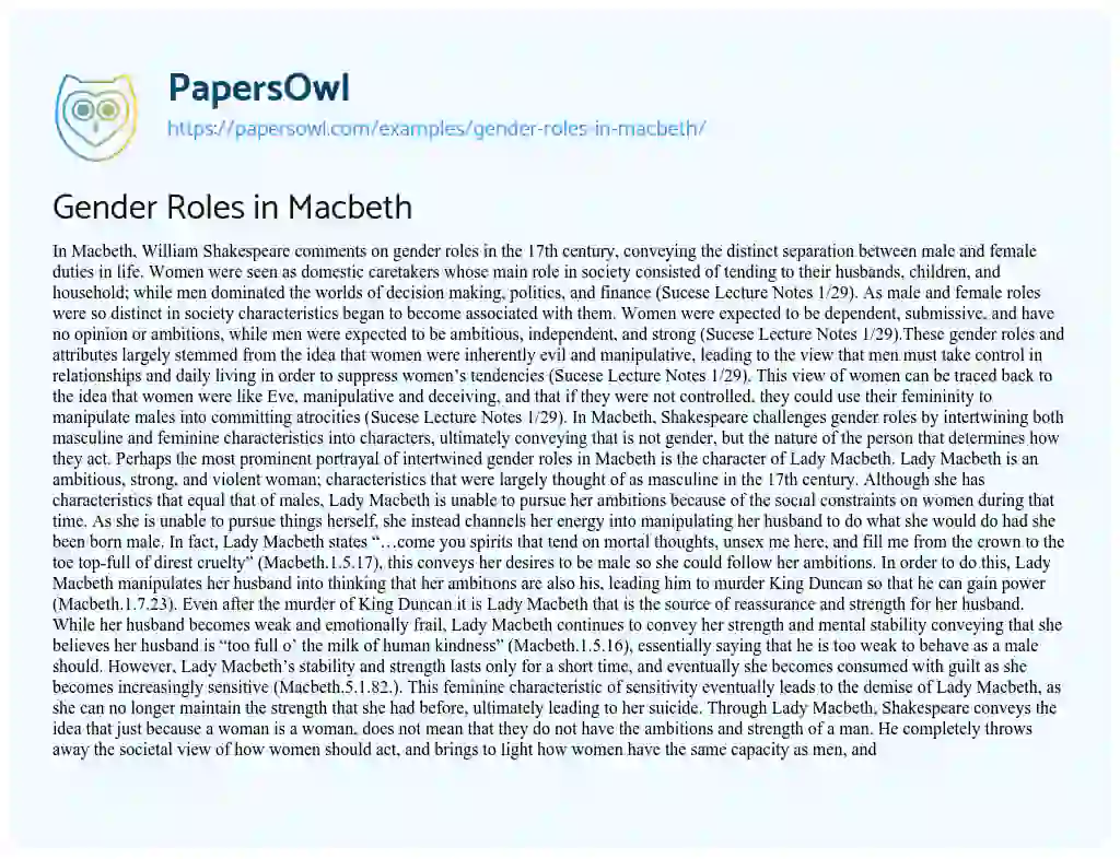 essay about gender roles in macbeth