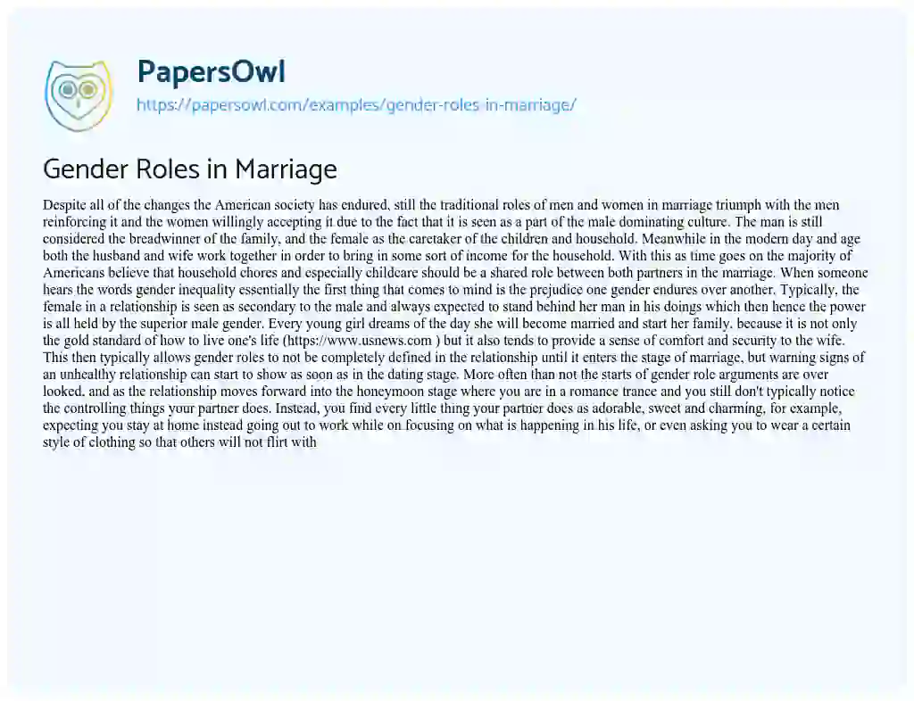 Gender Roles in Marriage essay