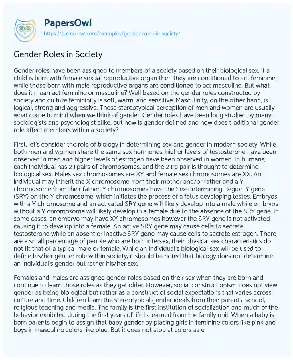 Essay on Gender Roles in Society