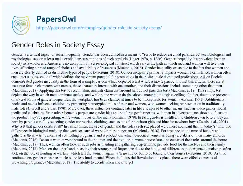 Gender Roles in Society Essay essay