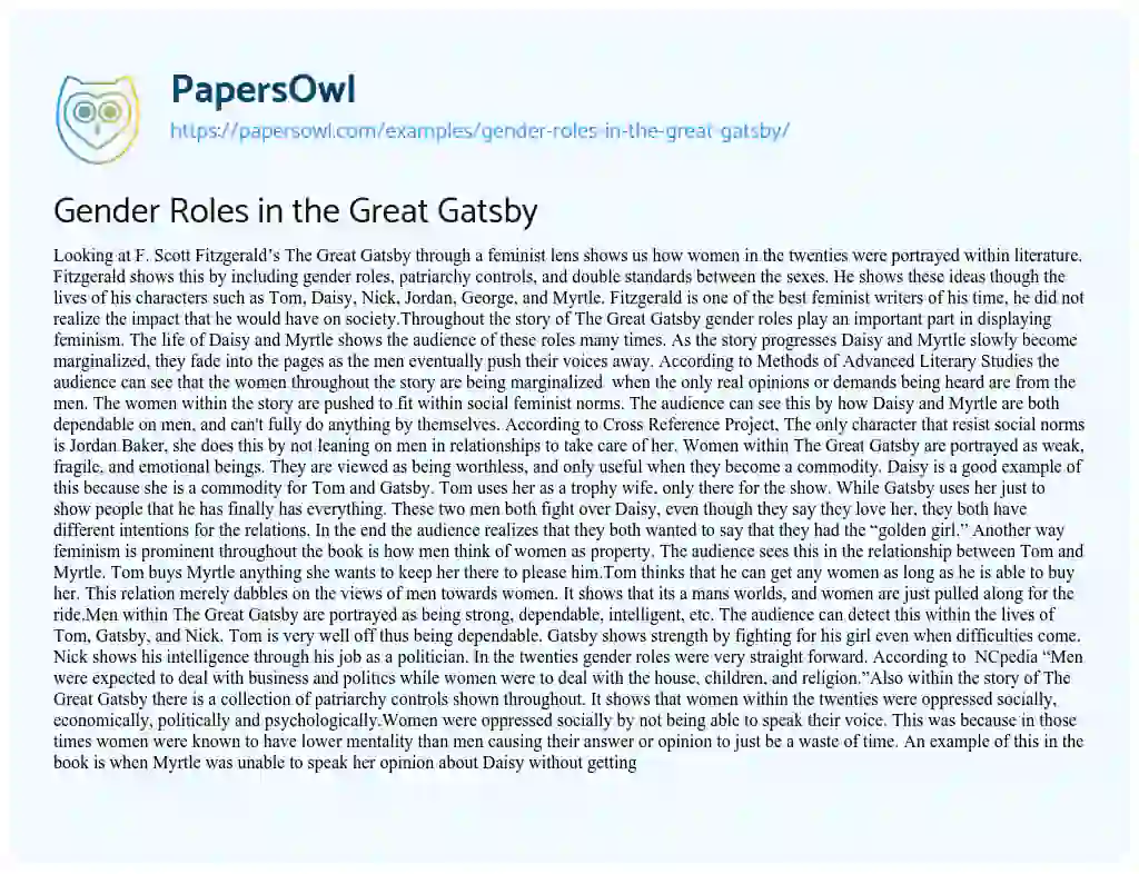 Gender Roles in the Great Gatsby essay