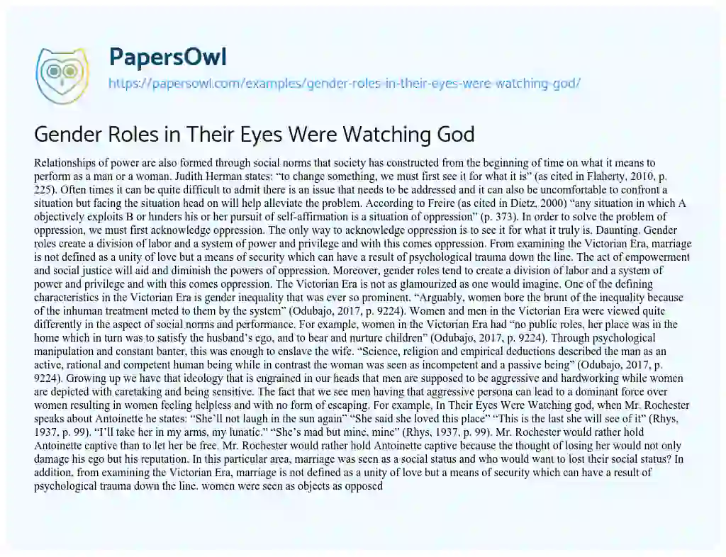 Essay on Gender Roles in their Eyes were Watching God