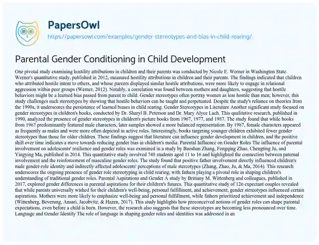 Gender Stereotypes and Bias in Child Rearing - Free Essay Example ...