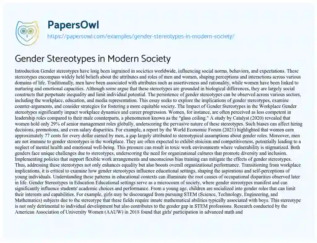 Essay on Gender Stereotypes in Modern Society