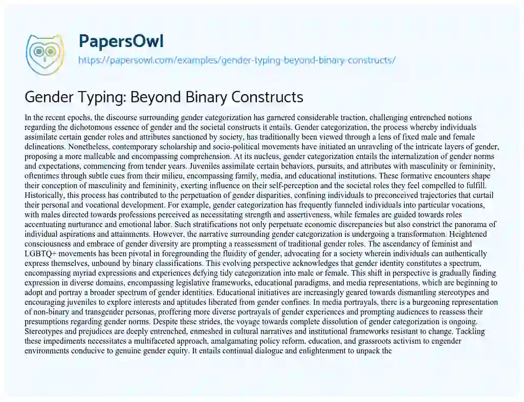 Essay on Gender Typing: Beyond Binary Constructs