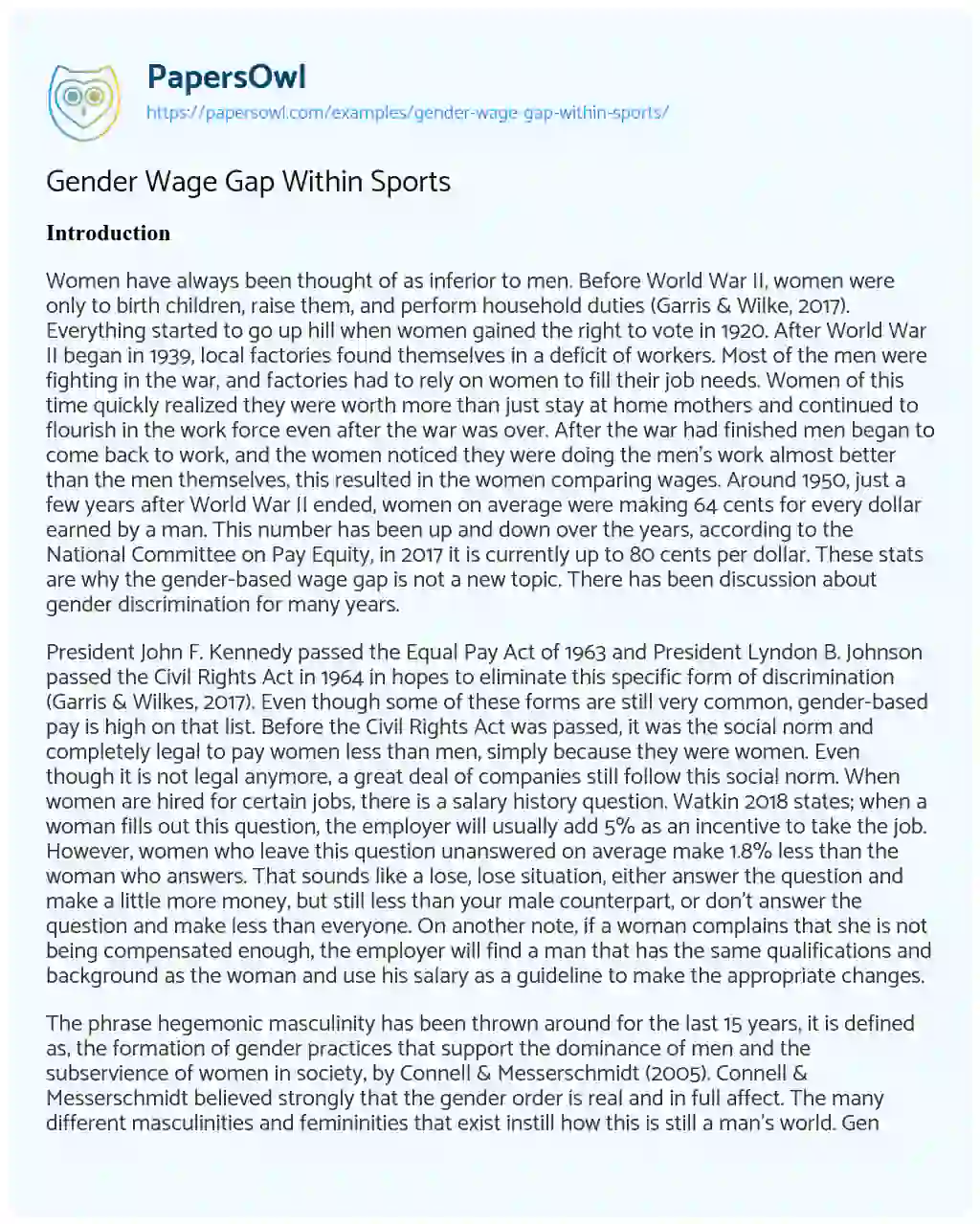 Gender Wage Gap Within Sports essay