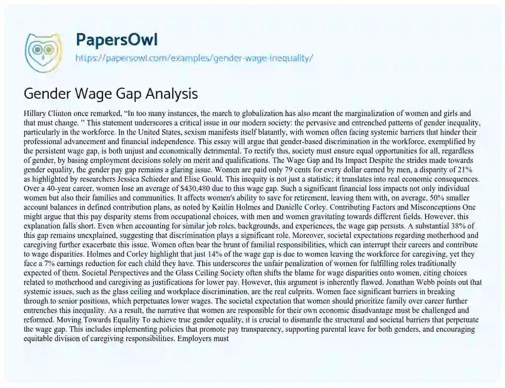 Essay on Gender Wage Inequality