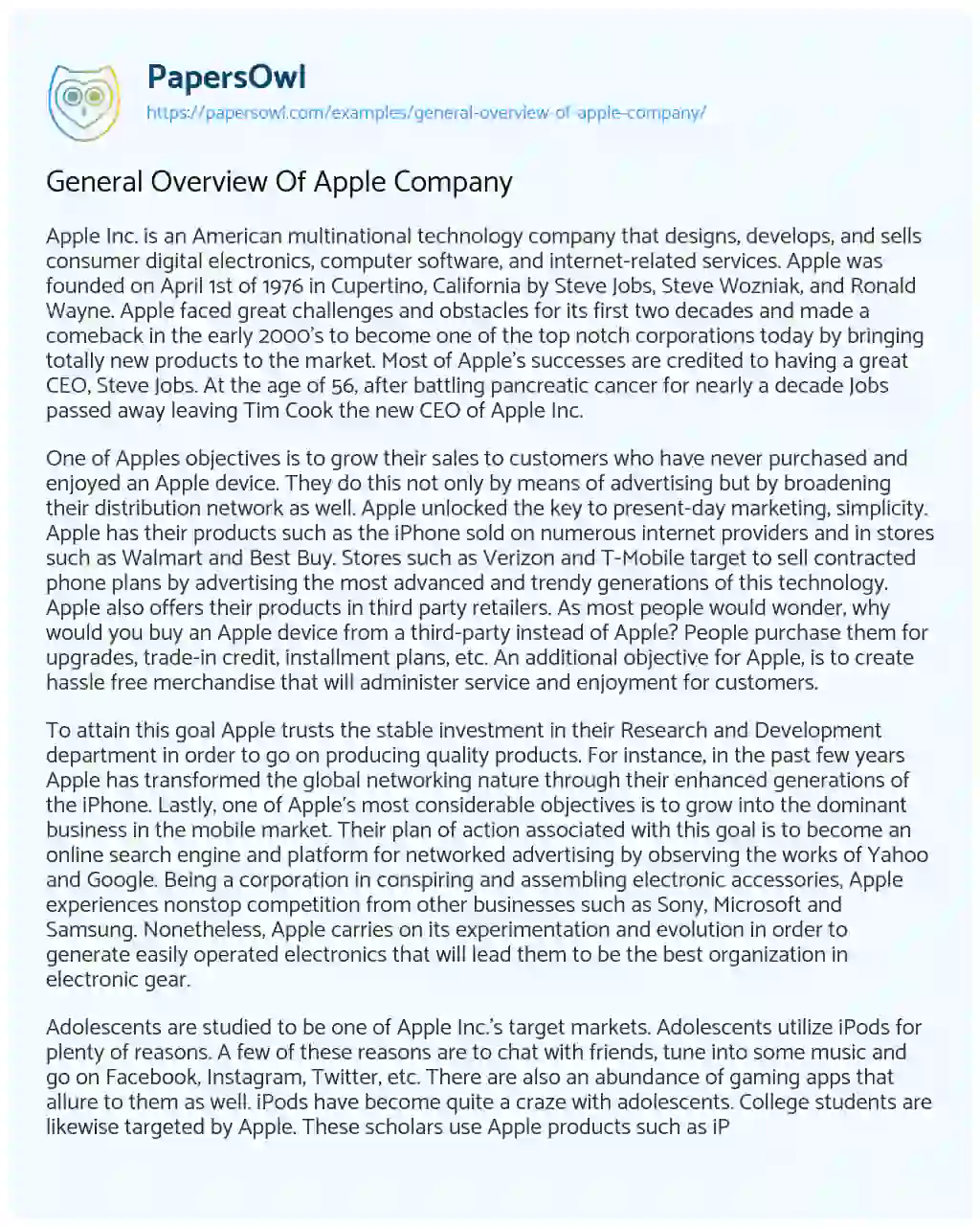 Essay on General Overview of Apple Company