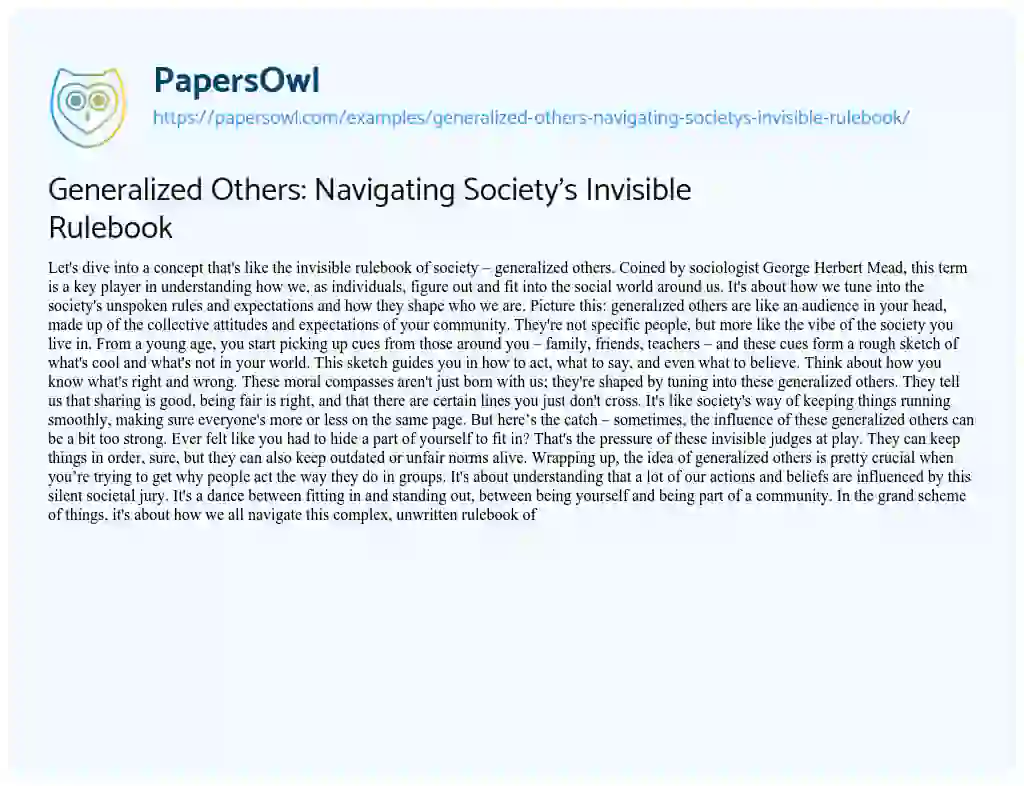 Essay on Generalized Others: Navigating Society’s Invisible Rulebook