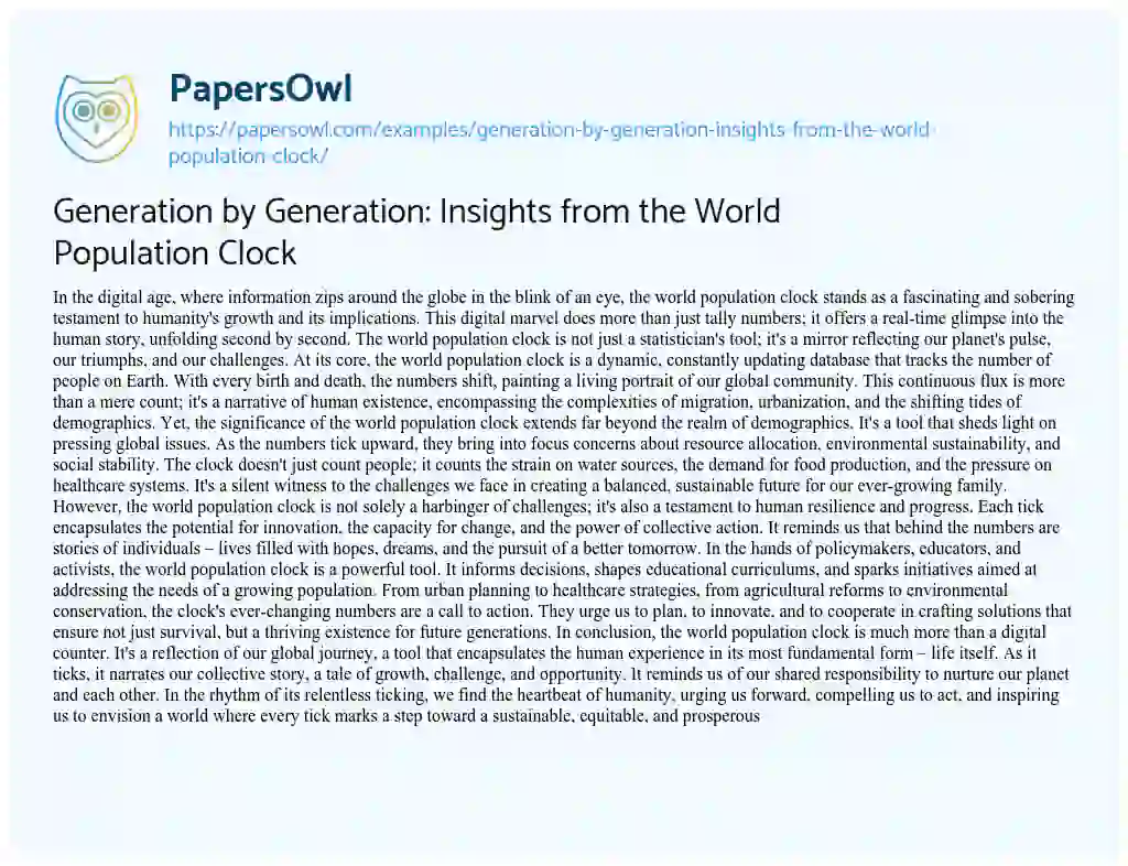 Essay on Generation by Generation: Insights from the World Population Clock