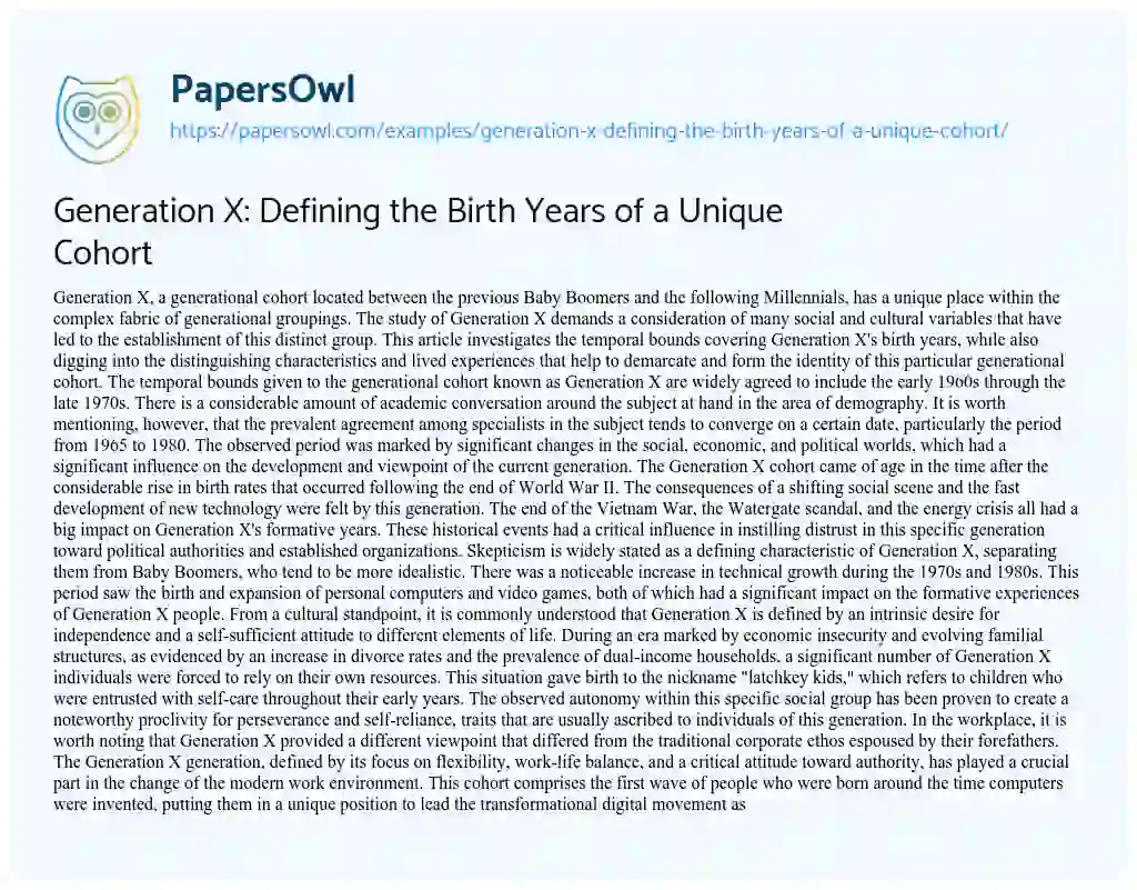 Essay on Generation X: Defining the Birth Years of a Unique Cohort
