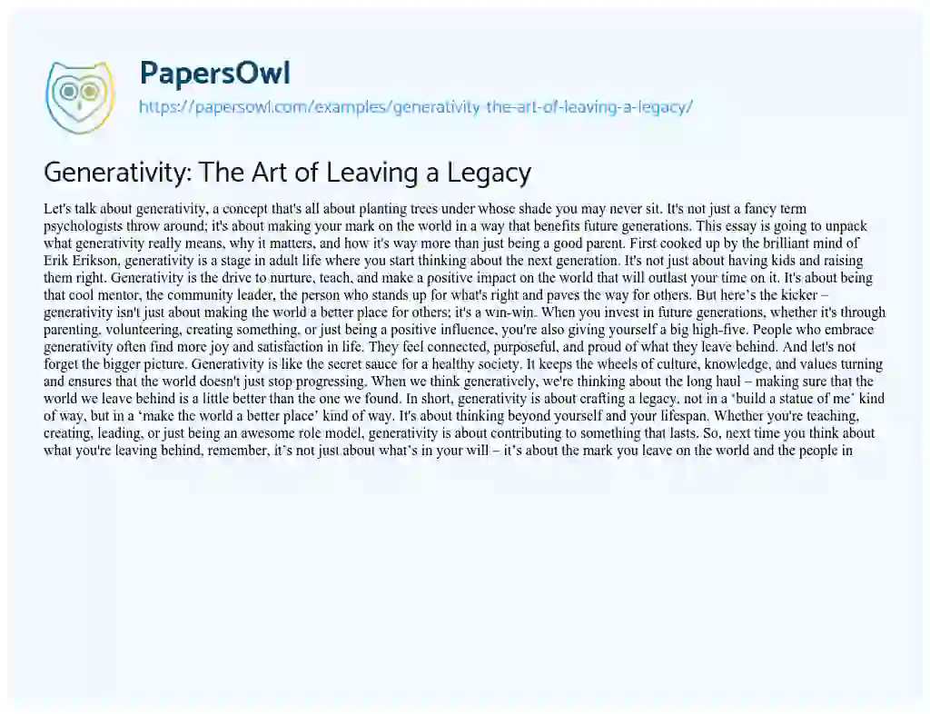 Essay on Generativity: the Art of Leaving a Legacy