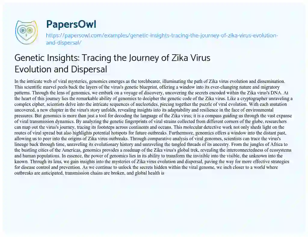 Essay on Genetic Insights: Tracing the Journey of Zika Virus Evolution and Dispersal