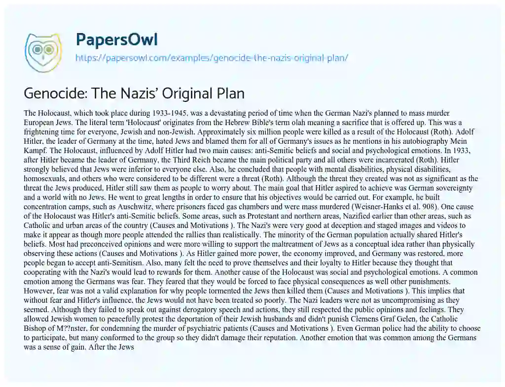Genocide: the Nazis’ Original Plan essay