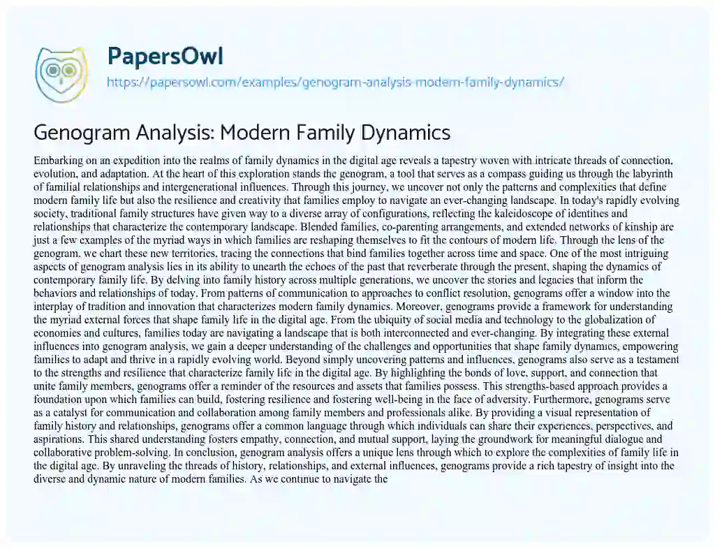 Essay on Genogram Analysis: Modern Family Dynamics