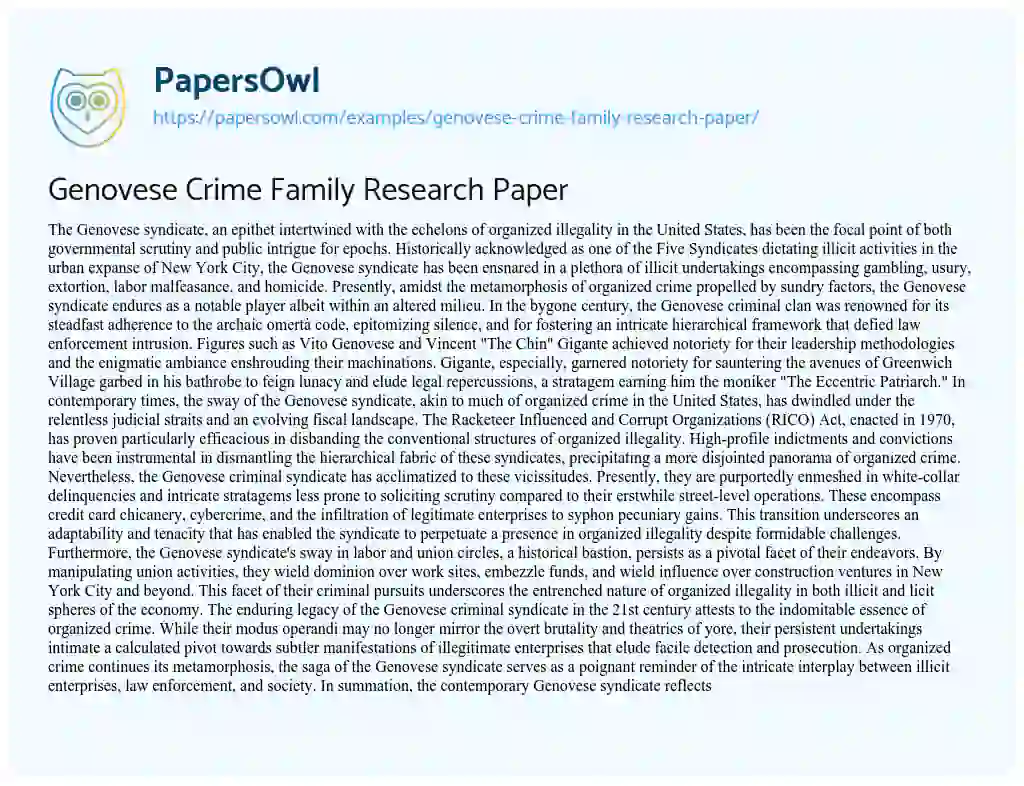 Essay on Genovese Crime Family Research Paper