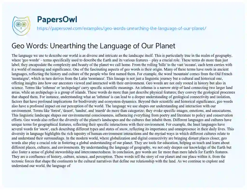 Essay on Geo Words: Unearthing the Language of our Planet